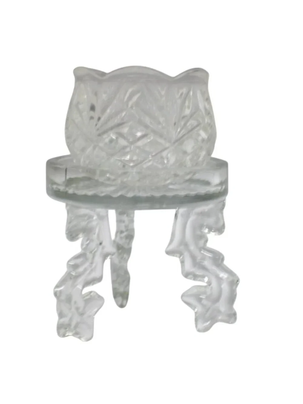 Vintage Pressed Glass Votive Candle Holder Reversible Pedestal Base Ornate Stars